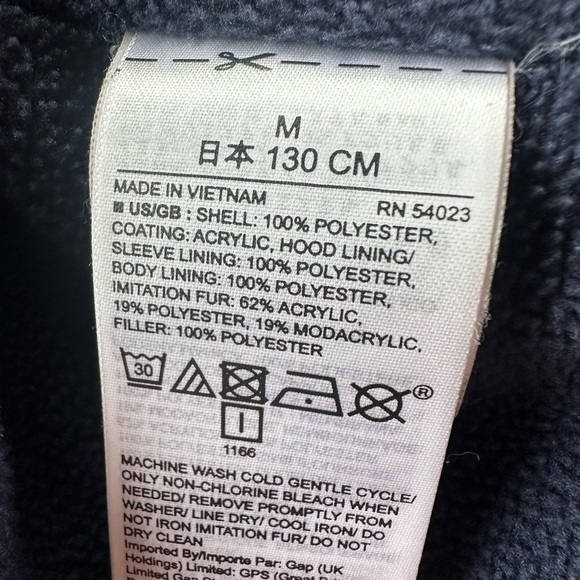 Gap Girls Navy Blue Floral Puffer Coat With  Fur Hood Size M - Picture 9 of 9